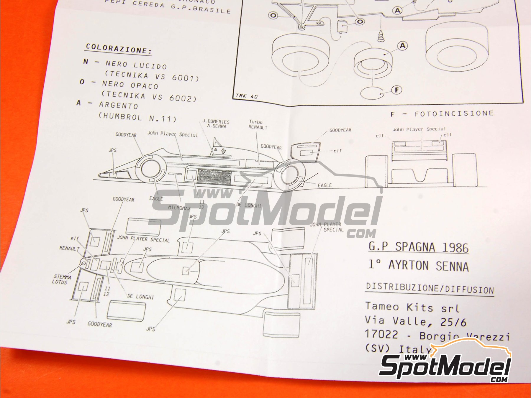 Kit Maquette 1/43 Tameo Kits – Lotus Renault 98T De Senna, GP Brésil 1986 (TMK40)